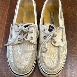 Sperry White Sequin Boat Shoes